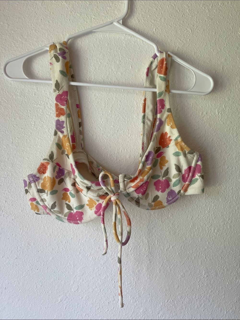 For Love & Lemons Floral Tie-Front Bikini Top Terry Cloth Material Size Large